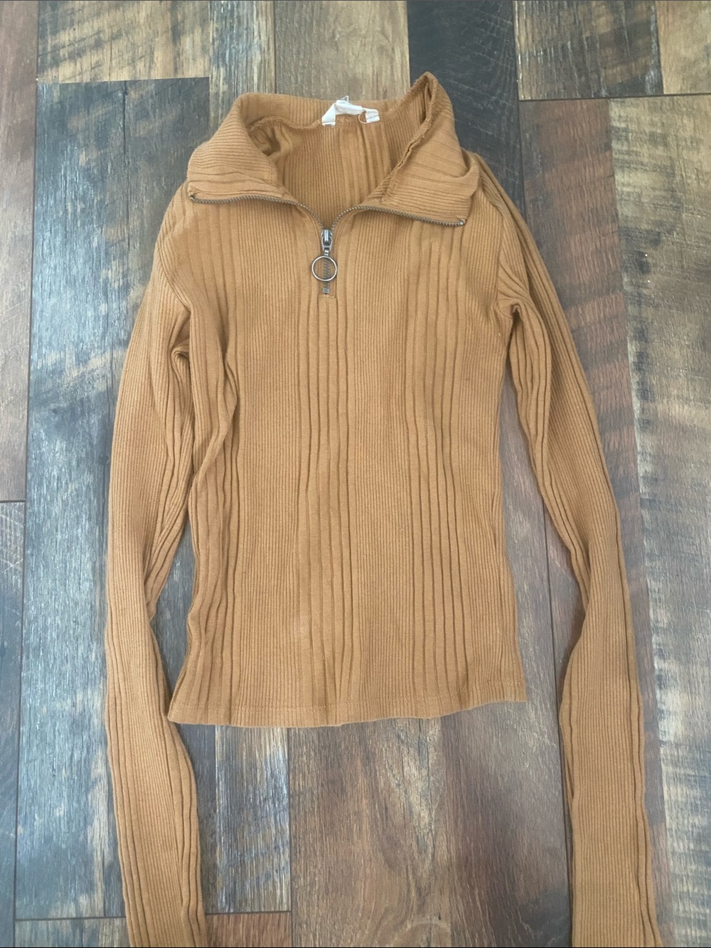 Ribbed Quarter-Zip Sweater - Camel